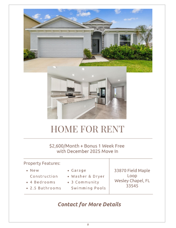 Wesley Chapel House: 33870 Field Maple Loop